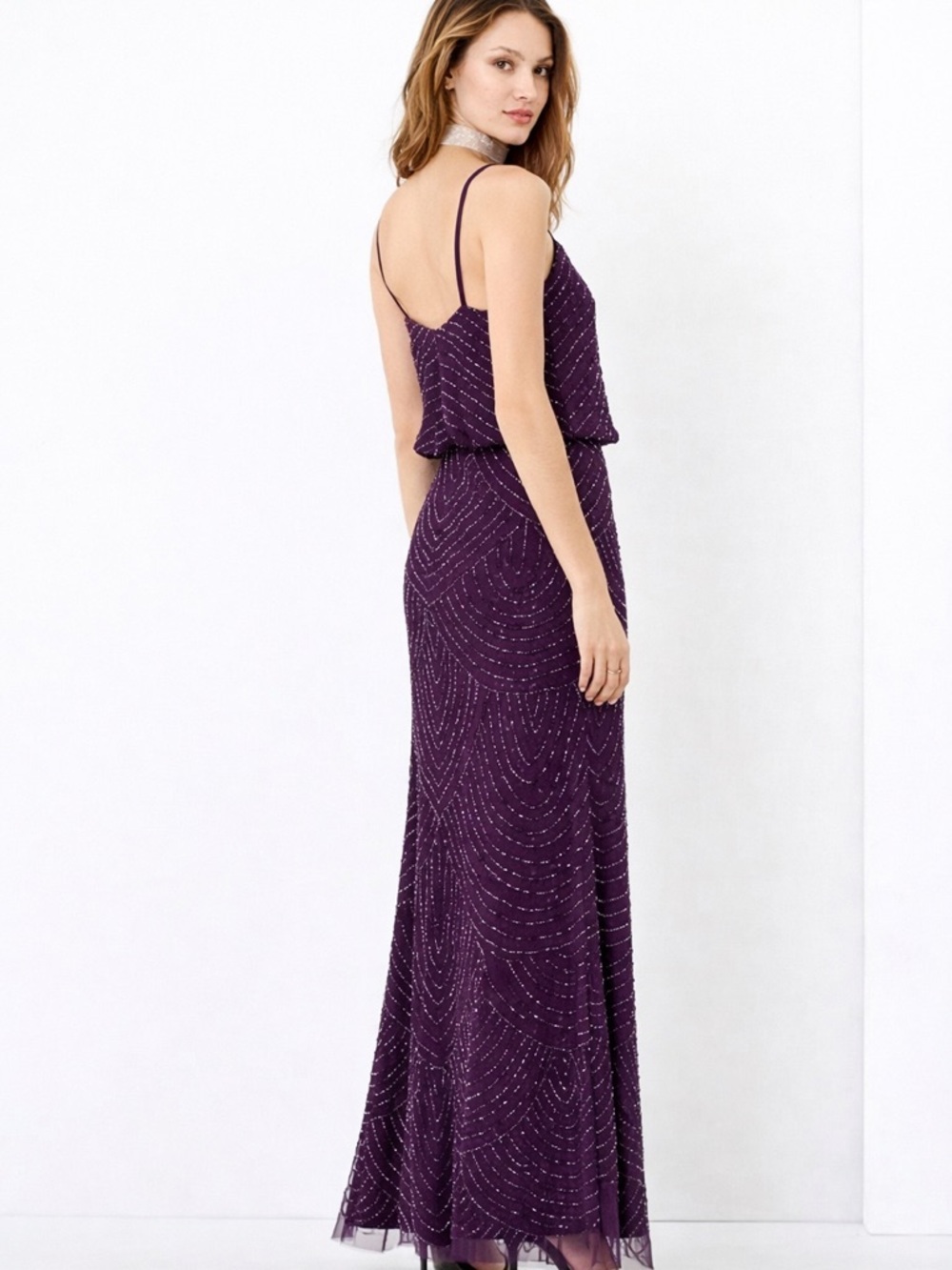 Adrianna Papell Plum Beaded Gown SZ 2 NWT Formal GALA Art Deco Evening MOB Party - Picture 2 of 12